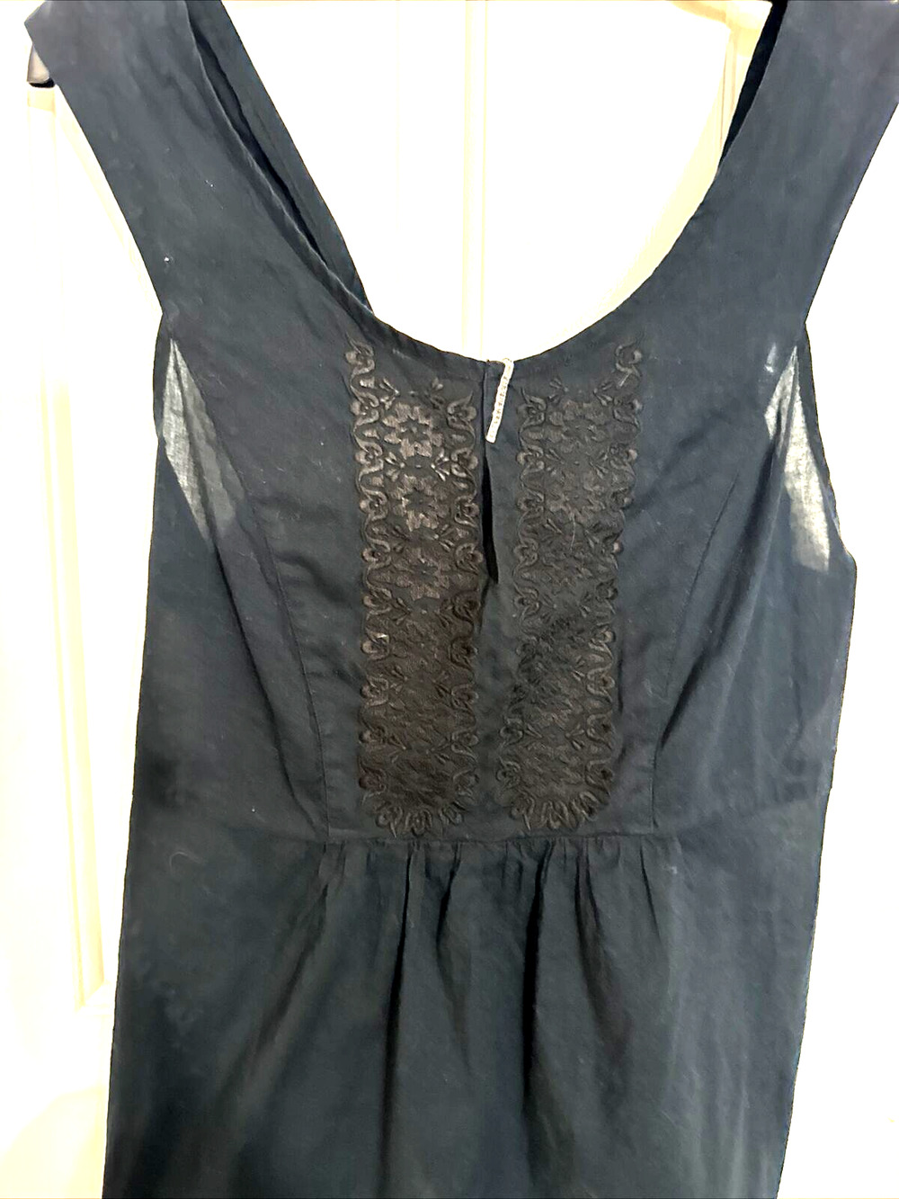 Grace Elements Embroidered Black Linen Blend Tank Top Zip Side Tie Back 19" ptp